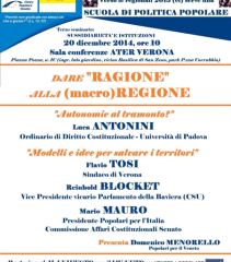 PpI (Veneto): Terzo incontro della Scuola di politica popolare sussidiarieta’ e istituzioni a Verona il prossimo 20 dicembre2014